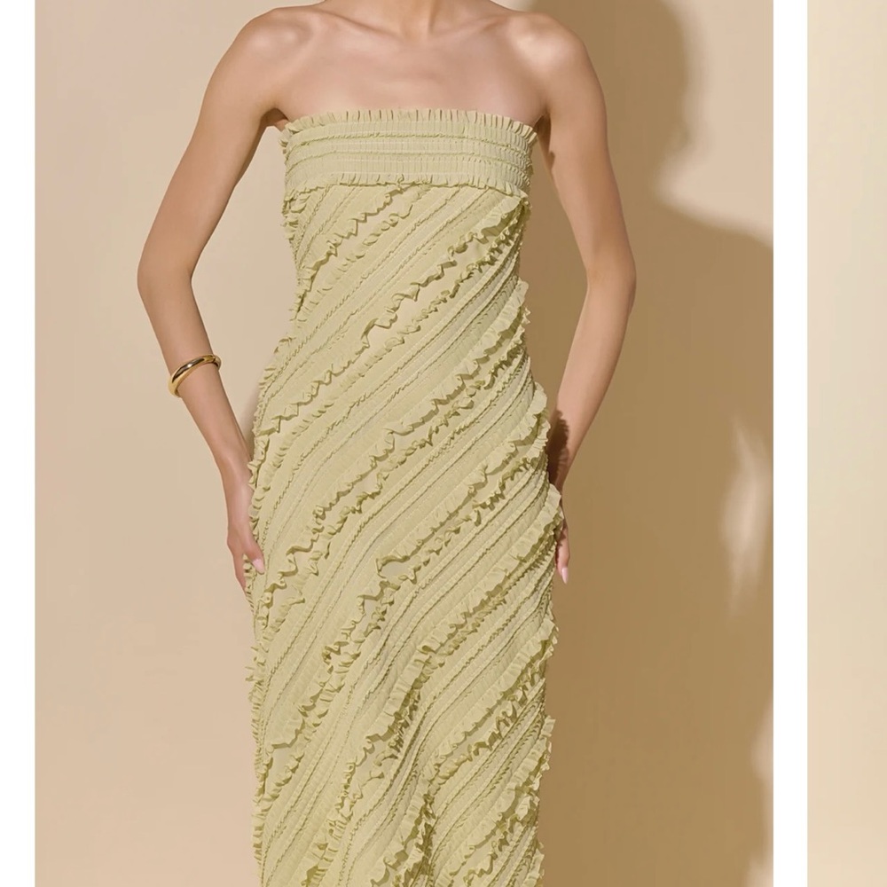 Endless Rose Strapless Ruffle Dress in Light Yellow